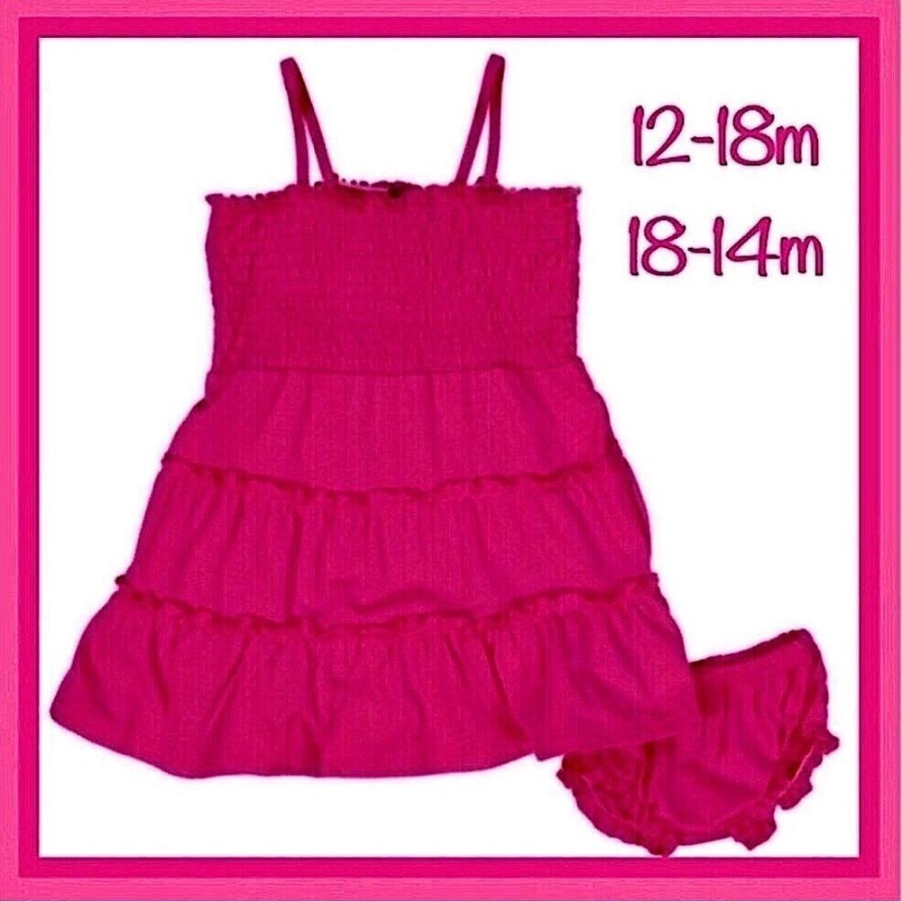 Hot Pink Barbie Tiered Sundress Smocked Bodice & Diaper Cover Sz 12-18m, 18-24m